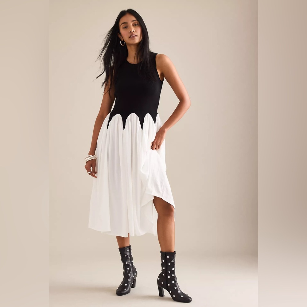 Siempre Michelle Sleeveless Colourblock B/W Midi Dress  Sz XS